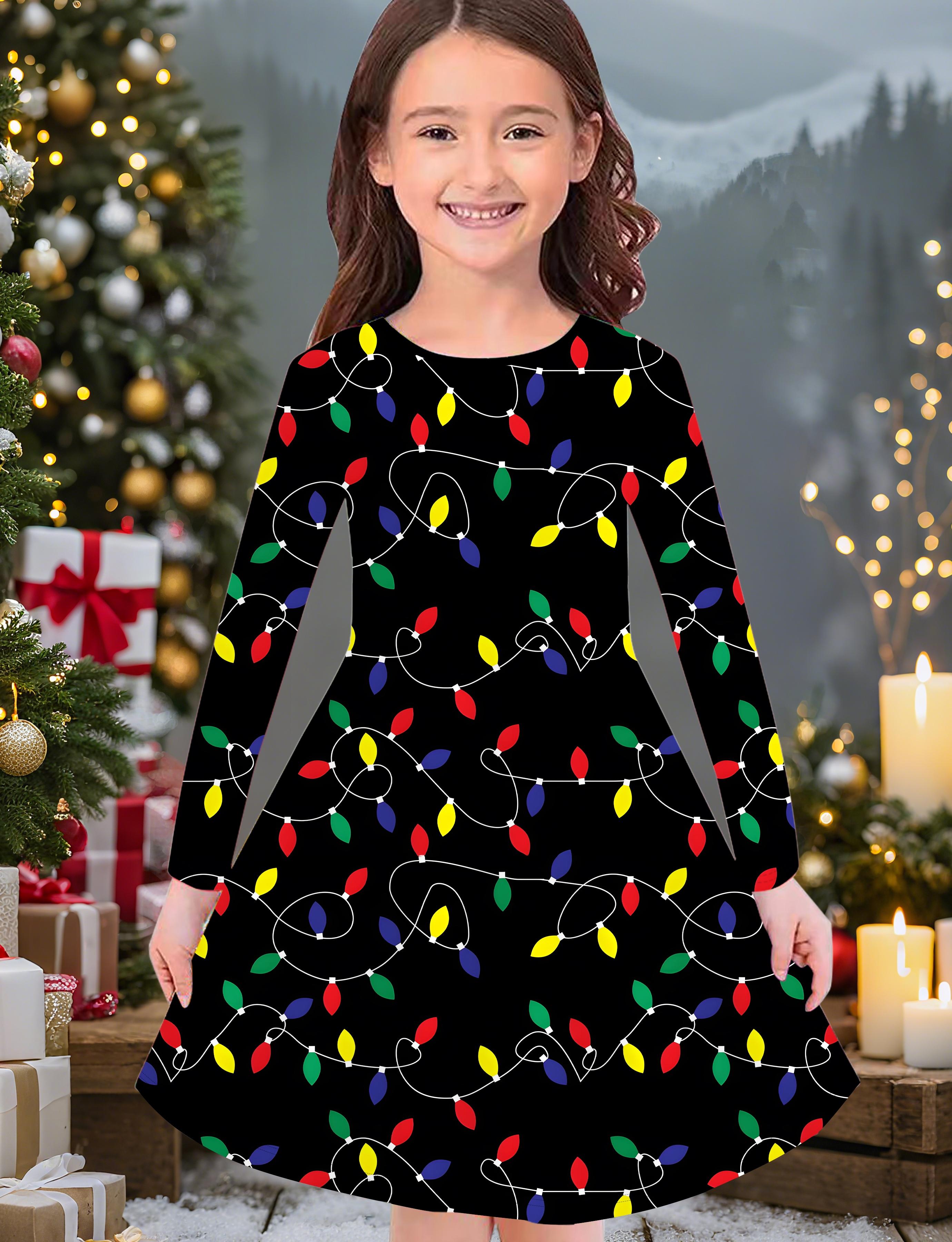 

Модное осенне-зимнее платье для девочек, 3D Рождественский принт, Круглый вырез, Длинное детское платье-футболка, Повседневное универсальное, Рождественская одежда 170