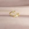 Korea Design Modeschmuck 14K Echtgold Plating Doppelkreuz Zirkon Ring Eleganter Damen Öffnung Einstellbar Ring