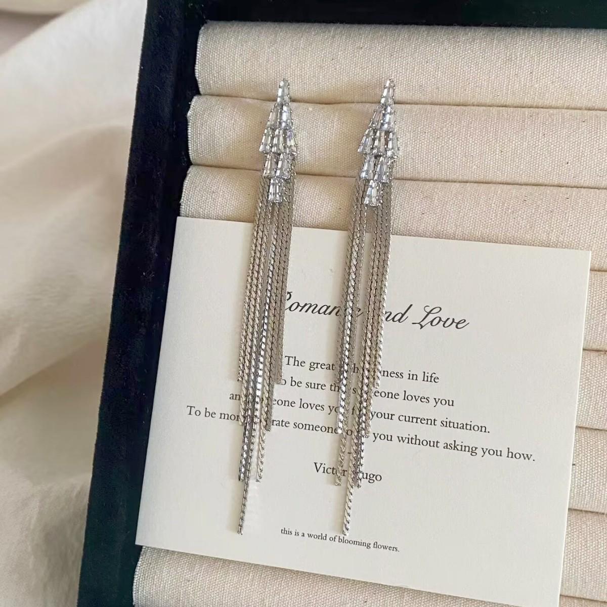 Elegant Zirconia Tassel Earrings: Minimalist French Design