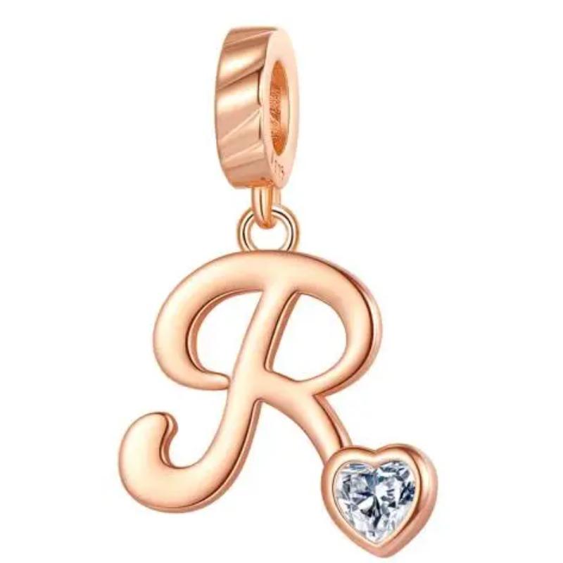 Kupfer 26 Buchstaben A-Z Alphabet Anhänger Charme Roségold Passend für Original Pan Armband Zubehör DIY Schmuck Für Frauen