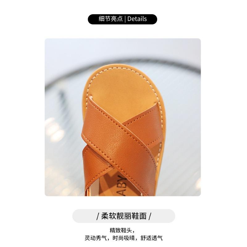 Kids Cross Strap Open Toe Velcro Sandals Summer Casual Beach Shoes For Boys Girls