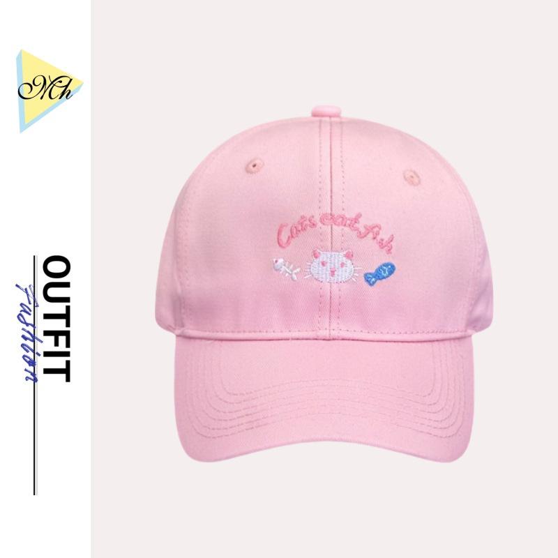 Sweet And Cute Kitten Embroidered Baseball Cap Women'S Summer Japanese Face Small Versatile Sun Hat Sports Cap Tide