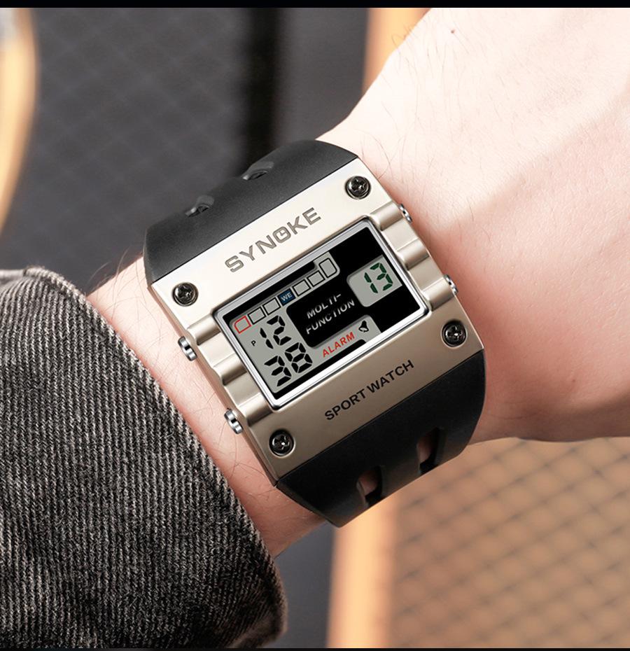 SYNOKE Men's Trendy Square Alloy Sport Watch - Large Screen, Fashionable, Waterproof.