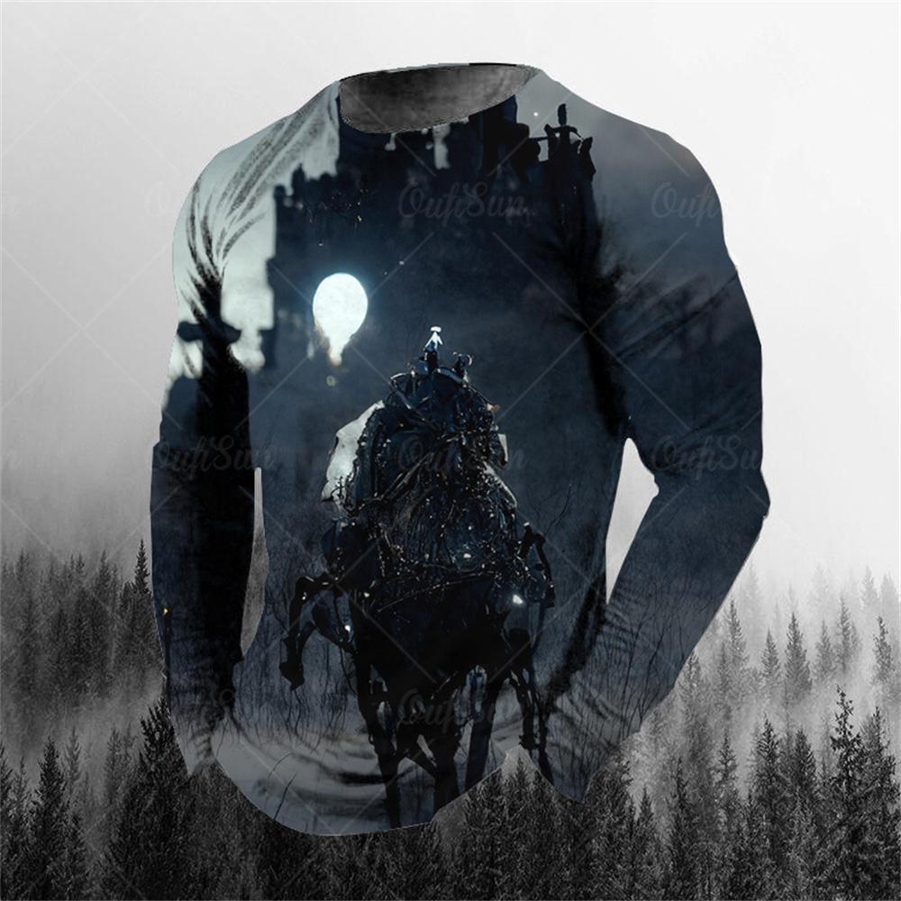 Vintage Genie Ghost 3D Print Letnia męska koszulka z okrągłym dekoltem Casual Long Sleeve T-shirt Oversized Pullover Moda męska Odzież