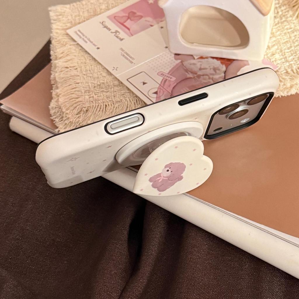 Creamy Teddy Magnetic Stand Case for iPhone 17/15 Pro Max/16 Film/14 Frosted