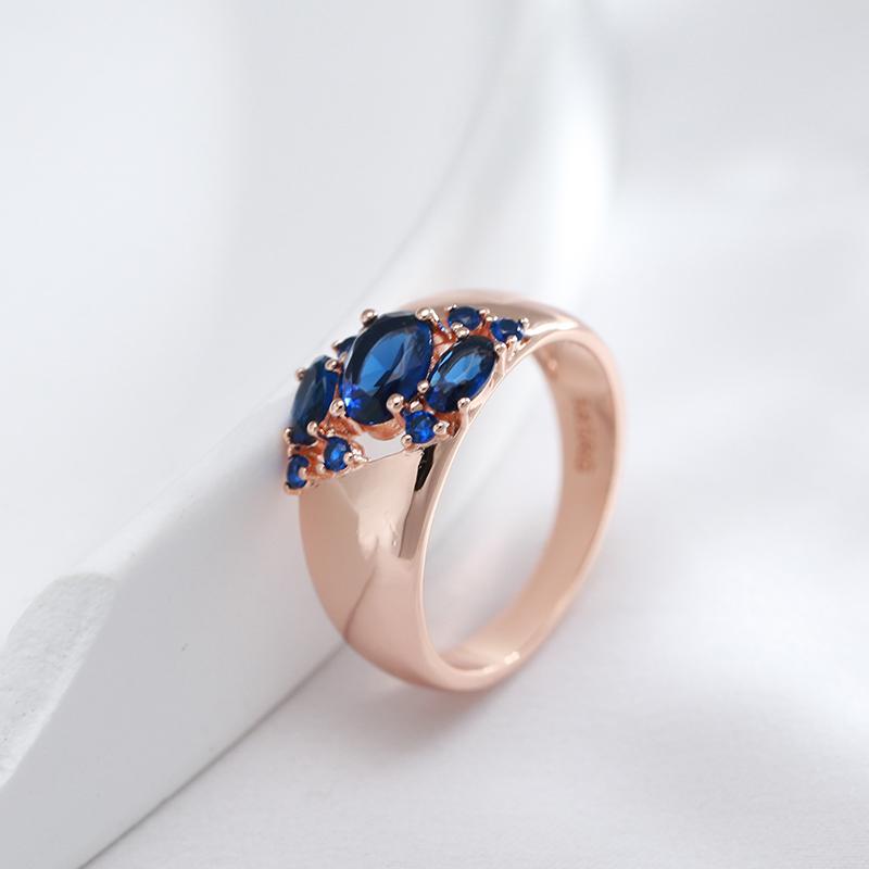 New Blue Natural Zircon Ring For Women  Rose Gold Wide Rings Vintage Ethnic Bride Wedding Jewelry Party Accessories