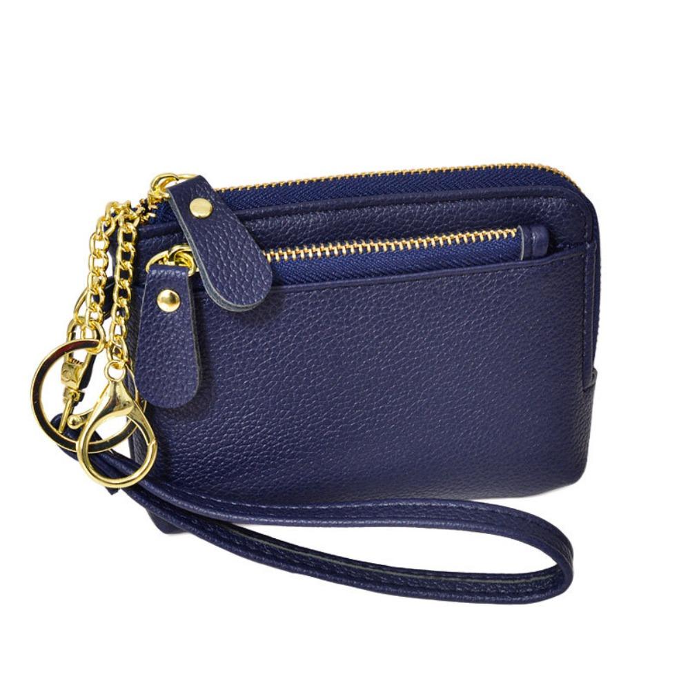 

Multi Card Slots Small Cowhide Wallets Zipper Lipstick Storage Bag Women Short Wallet Party темно-синий