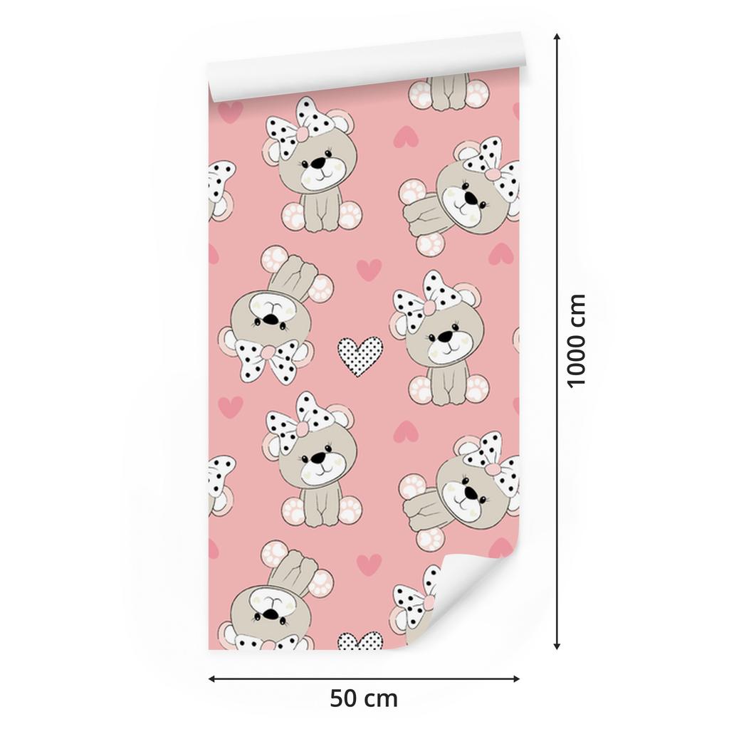 Teddy bears bows hearts wallpaper for living room and bedroom 50x1000