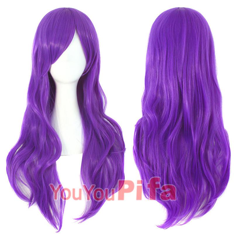 Long Curly Cosplay Wig for Women - 70cm, Gold/Pink/Blue, Realistic Full Wig with Headband