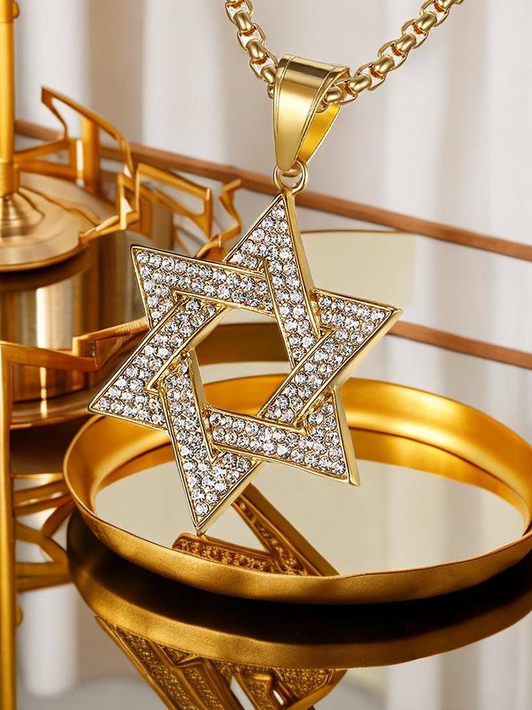 Je Star of David Pendant Necklaces Male Gold Color Stainless Steel Hexagram Necklace for Men/Women Jewelry Birthday Gift
