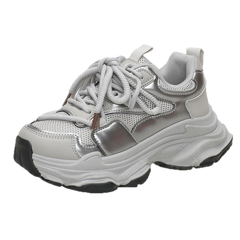 

Thick-soled heightening dad shoes women s summer 2025 new silver versatile retro breathable casual and lightweight sports shoes 35 серый