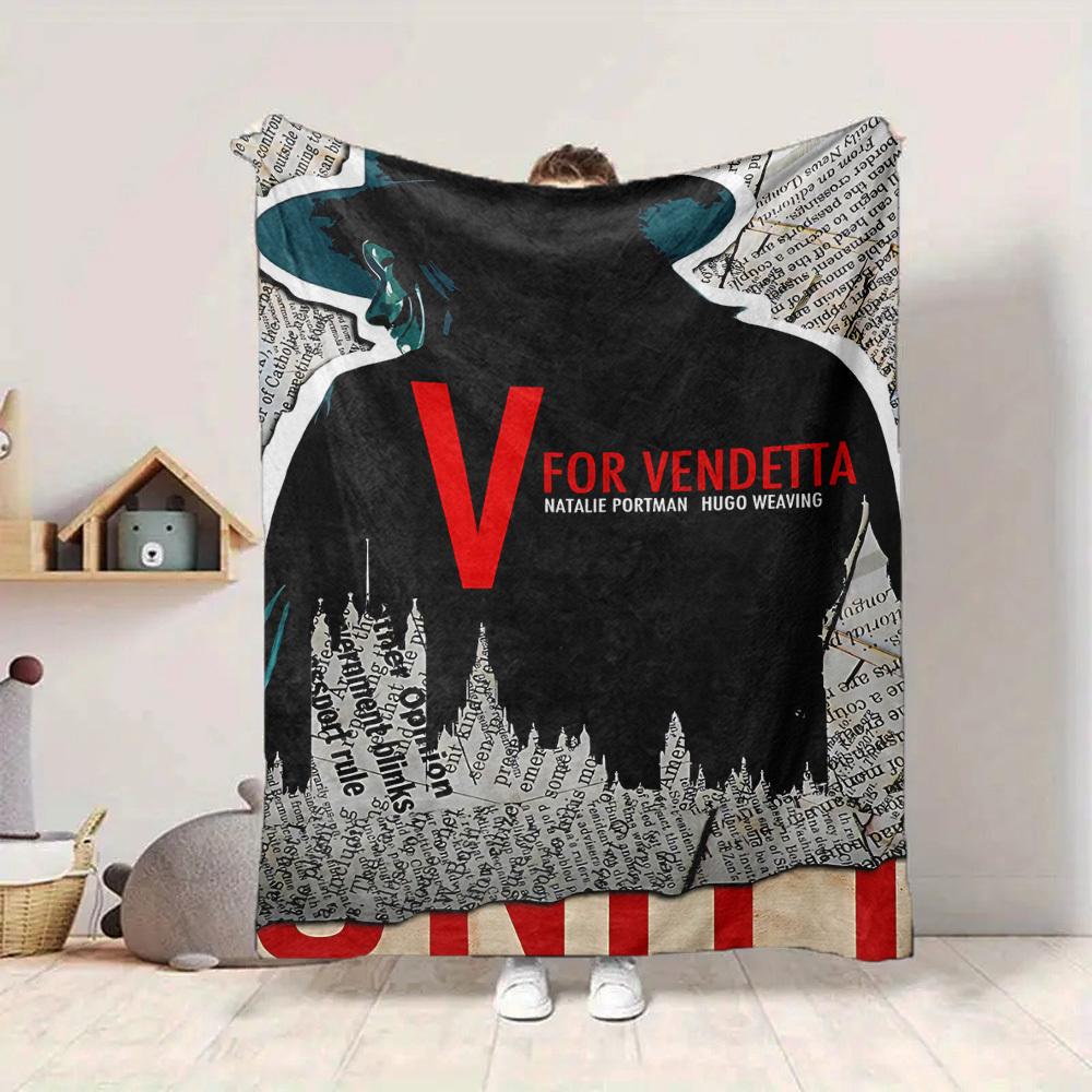 1pc V for Vendetta Flannel Throw Blanket - HD Printed Lightweight Soft Warm All-Season Blanket for Sofa, Bed, Travel, Camping 103