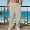 New Spring and Autumn Loose Men's Large Size Solid Color Light Mature Casual Lace-up Linen Trousers