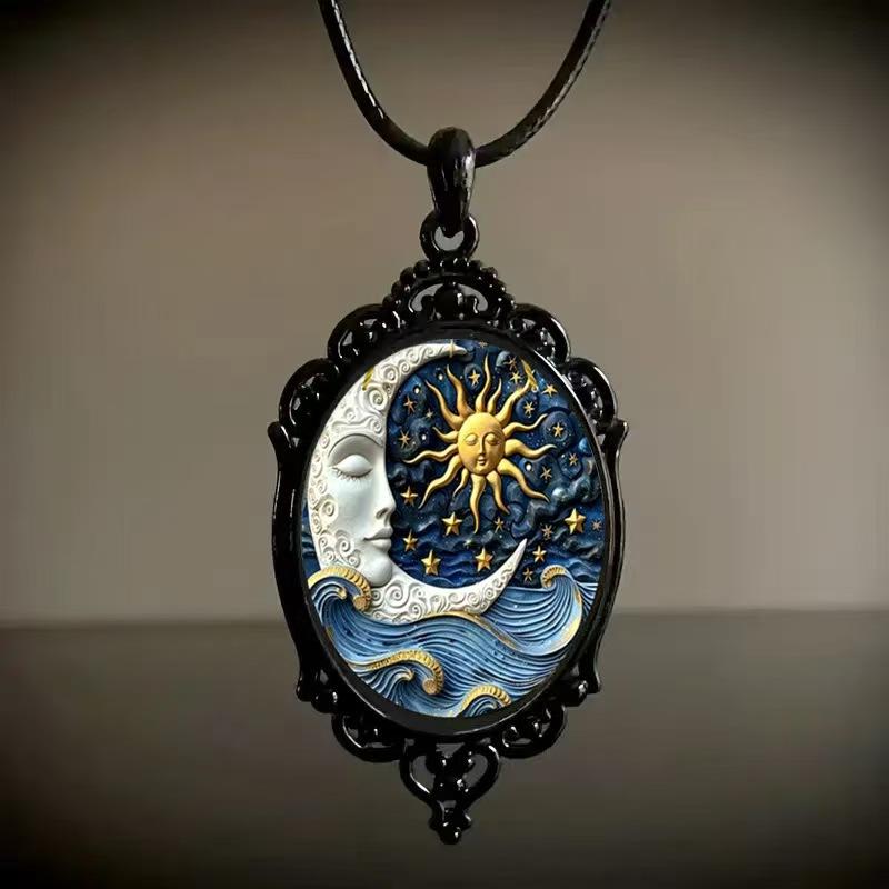 Vintage Oval Glass Alloy Pendant Necklace Jewelry