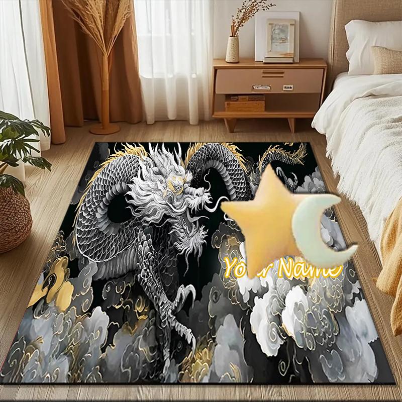1PC Custom Name Elegant Dragon Artwork Theme Floor Mat Ideal for Living Room, Game Rooms, Office, Bedroom Floor Mat Design