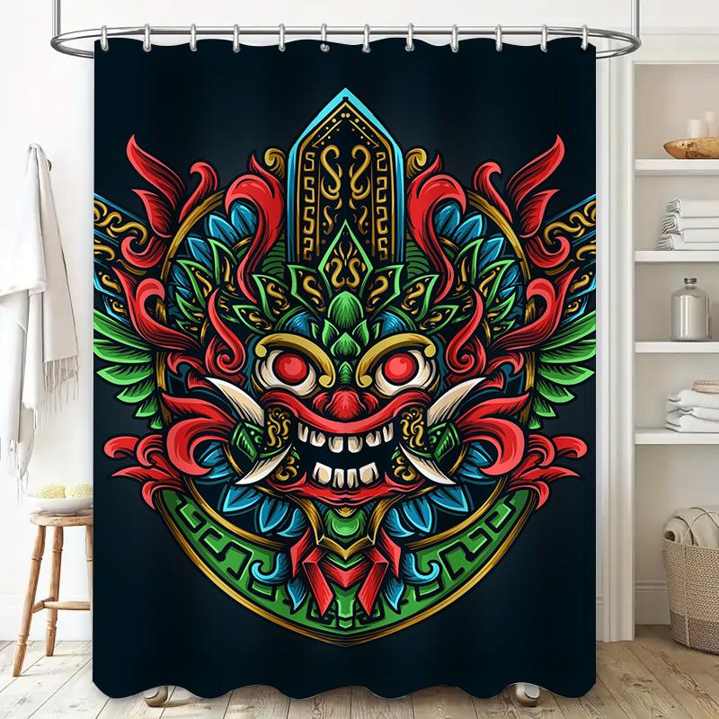 Tuniu Cool Chinese Demon Mask Shower Curtain Unique Art Bathroom Decor Vivid Colorful Design