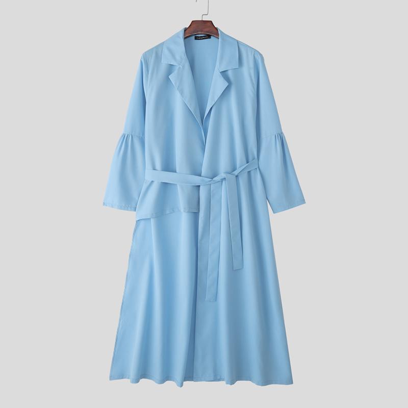 

INCERUN Autumn Men Long Sleeve Belt Irregular Long Cardigan Coats Outwear 5XL синий