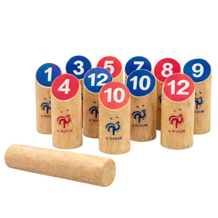 Jeu de Quilles Finlandaises - FFF - Produit Officiel Équipe de France FFF - Bois naturel - 12 quilles + lanceur - Transportable