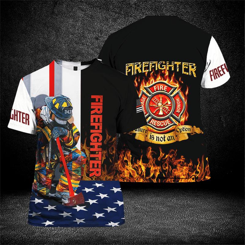 Sommer 3D Feuerwehrwehrmann Aufdruck T-Shirt Kinder Mode Streetwear Kurze Ärmel Harajuku Kleidung Fitnessstudio T-Shirts Für Männer T-Shirts