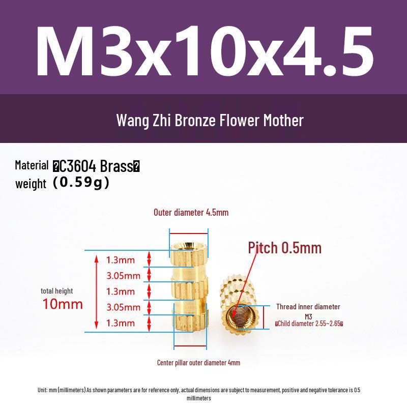 M1-M10 Knurled Brass Heat Insert Nut for Injection Molding