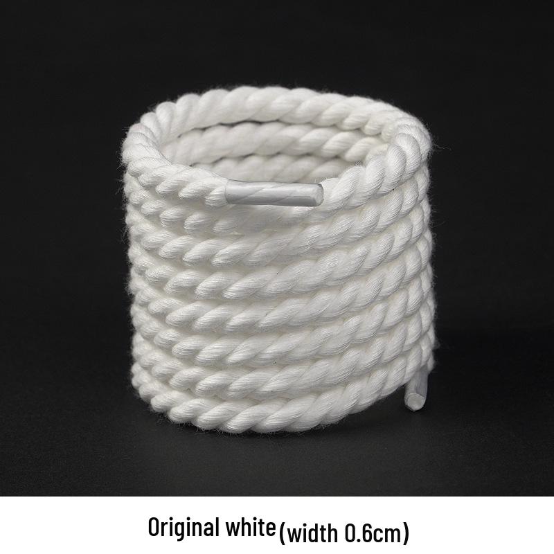 White Polyester Cotton Three-Strand Round Shoelaces - Versatile for Casual or Board Shoes (Pair)