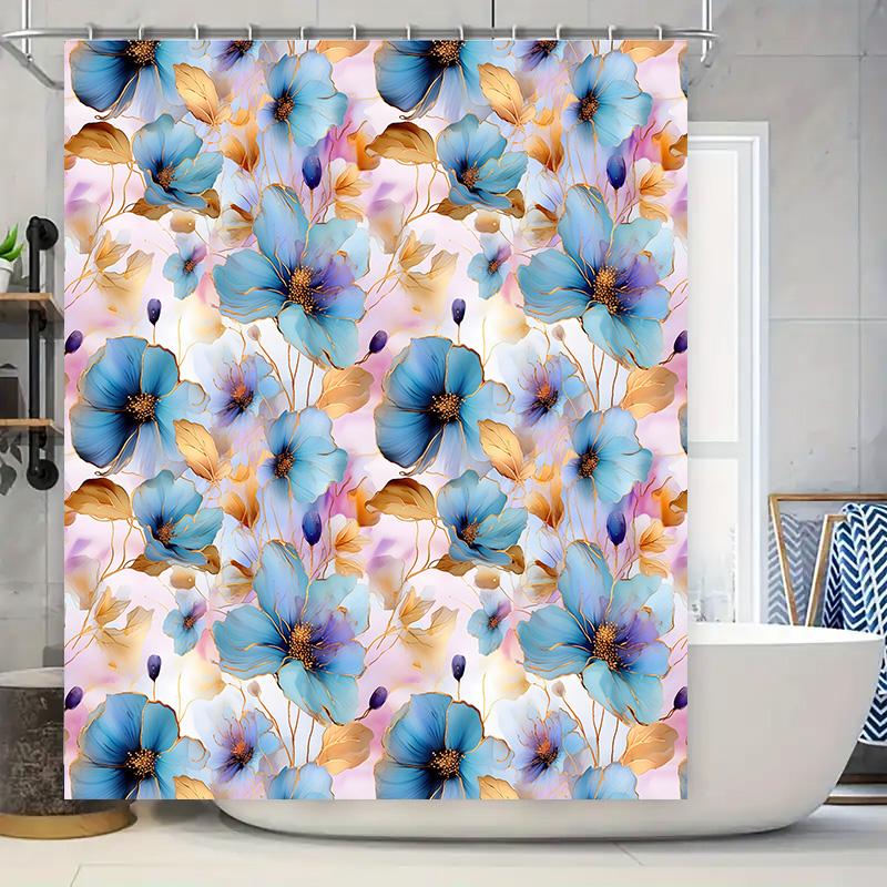 

Синие цветы занавеска для душа декор для ванной водонепроницаемая ткань настенный гобелен украшение для дома современный стиль 3D принт узор личный 90x180cm