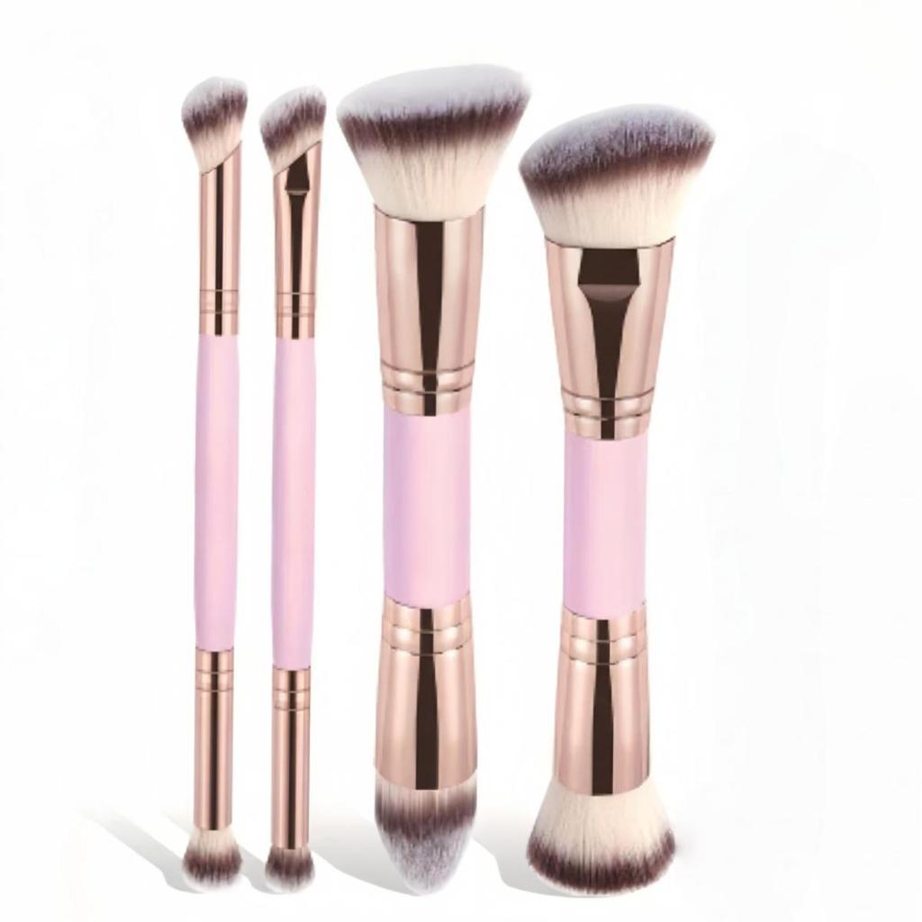 5 Double-Ended Makeup Brushes: Foundation, Blush, 3-Color Contour, Soft Bristle, Loose Powder, Beauty Tool Set