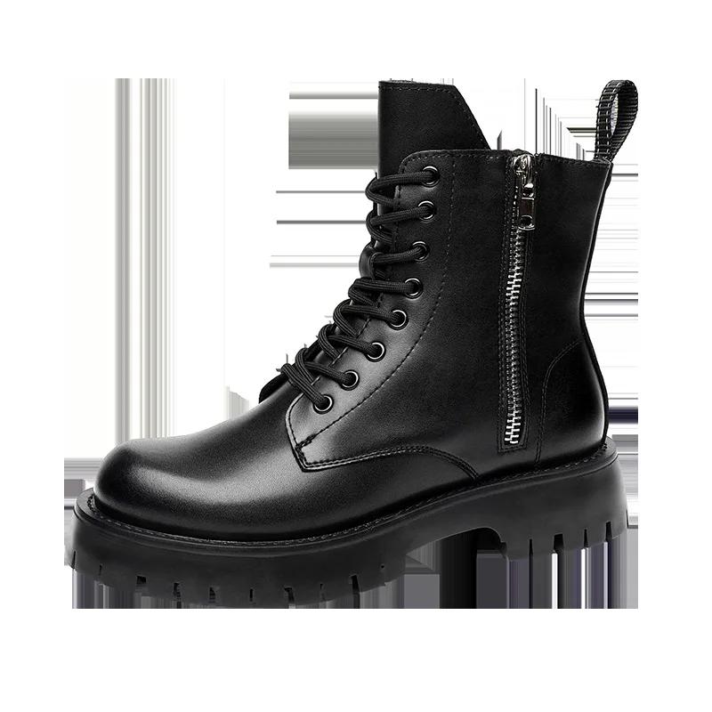 Autumn Winter Shoes Men Leather Snow Boots Thick Sole Non-slip Warm Plush Cold Winter Military Male Ankle Botas Black