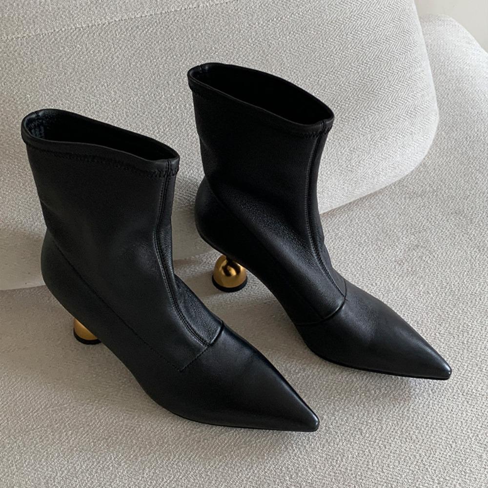 Woman Ankle Boots Strange Style Heel Black Modern Boot Pointed Toe 6.5cm High Heels Soft Leather Woman  Trend Shoes