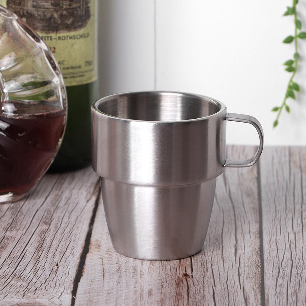 280ml Langlebiger doppelwandiger Edelstahl Bar Bierkrug mit Griff Weithalsbecher