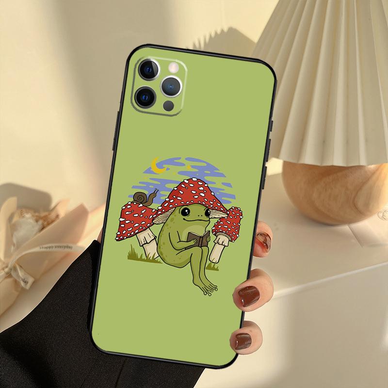 Kawaii Frog Mushroom Phone Case For iPhone 13 16 15 11 12 14 17 Pro Max 12 Mini 15 16 Plus 16e 17 Air Cover Funda