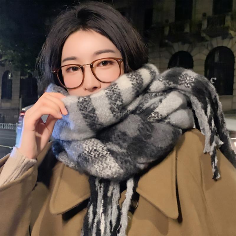 Winter Plaid Cashmere Scarf Women Luxury Warm Shawls Poncho Tassel Thickened Men Unisex Neck Pashmina Scarves Fashion Muffler