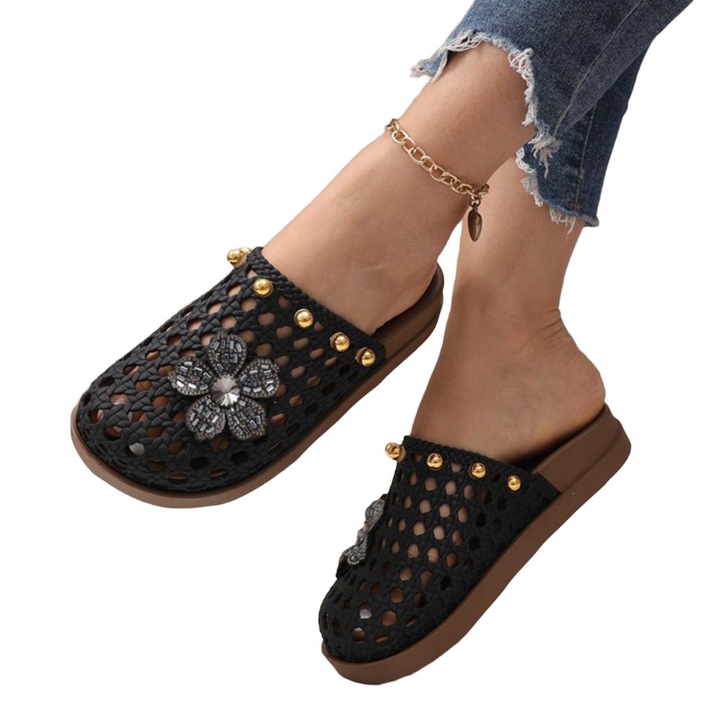 Summer Women Mesh Hollow Woven Open Toe Slippers Lightweight Breathable Slip On Casual Flat Sandals for Indoor Outdoor Use
