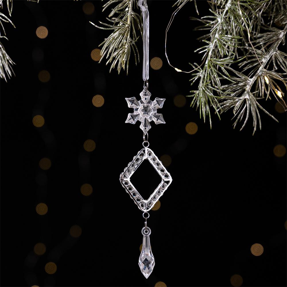 Acrylic Christmas Ornaments Gift Set Snowflake Icicle Teardrop Crystal Clear Decorations Hanging Pendants