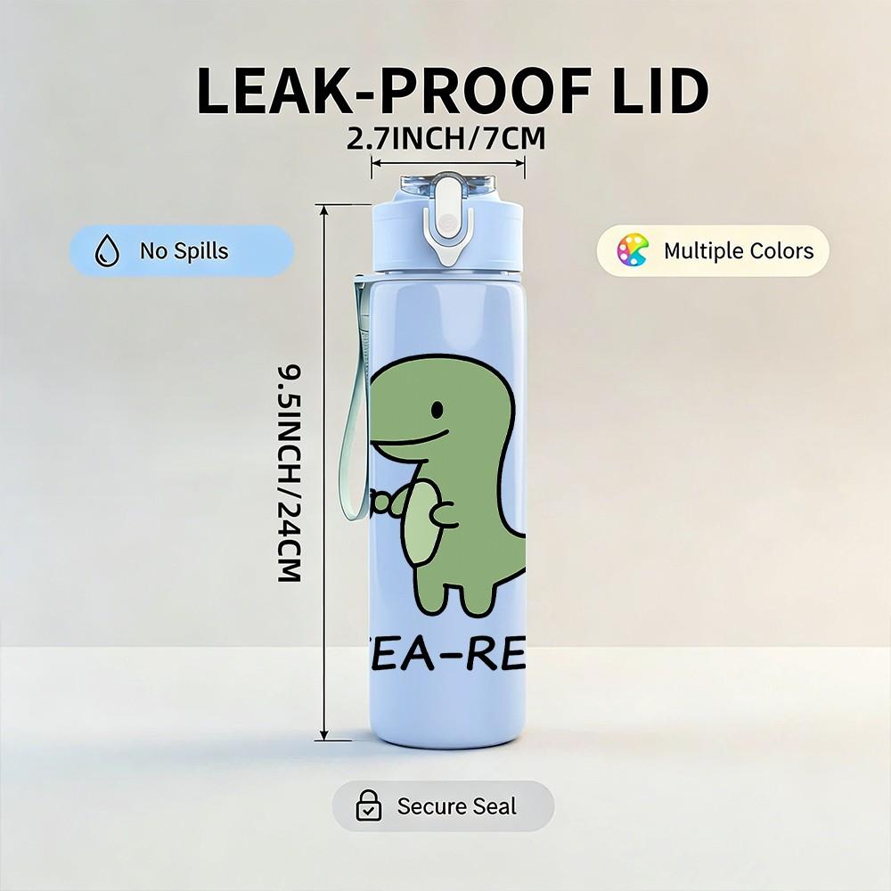 1PC Tea Rex Dinosaur Pun Art 750ml Color Plastic Sports Water Bottle Leakproof Flip Straw Lid Suitable for Sports Office Home Use