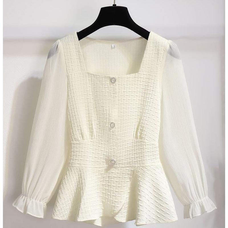 French Square Neck Top Women's Early Autumn High Grade Feel Early Autumn Waist Wrap Unique and Beautiful Foreign Style Shirt