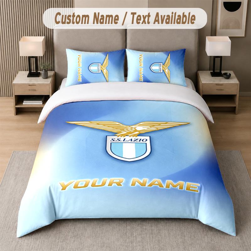Ensemble de literie Design Lazio FC Texte personnalisé 1 Housse de couette & 2 Taies d'oreiller
