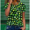 Women's T-shirt - Green Lucky Clover - 3D Printed - Loose Collar - Short Sleeve - T-Shirt - Women's Clothing