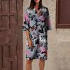 Women's Summer Retro Floral Print V-Neck Half Sleeve Dress Lightweight Breathable Dress