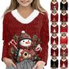 Christmas Day Girls Long Sleeve T Shirts Kids  Girls' V-Neck Tee Christmas Print Long Sleeve Top