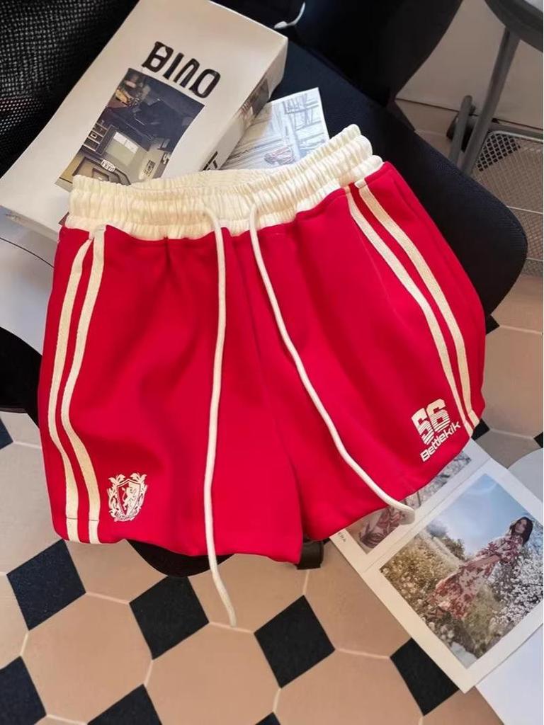 Women's 2026 American Retro Sports Shorts - Summer Letter Print, Loose Fit Hot Pants, Versatile Design