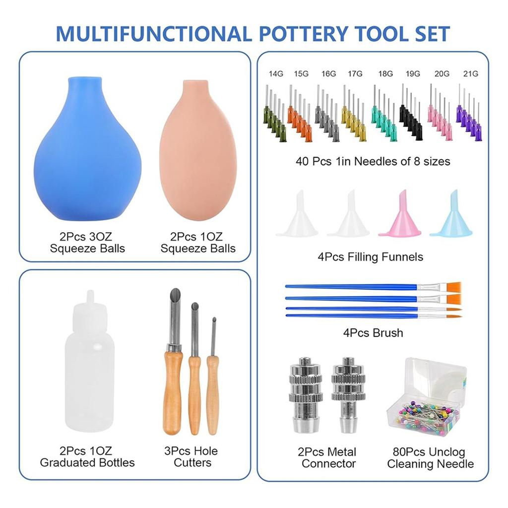 Kit d'outils de poterie 2026, Bouteille applicateur de glaçure céramique avec aiguilles de 8 tailles, Fournitures complètes pour l'art de la terre cuite