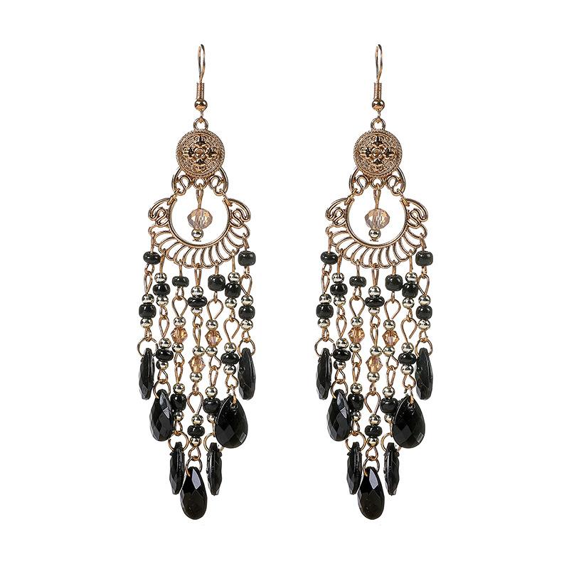 Long fringed earrings Bohemian water drop fringed earrings Ethnic vacation style stud earrings