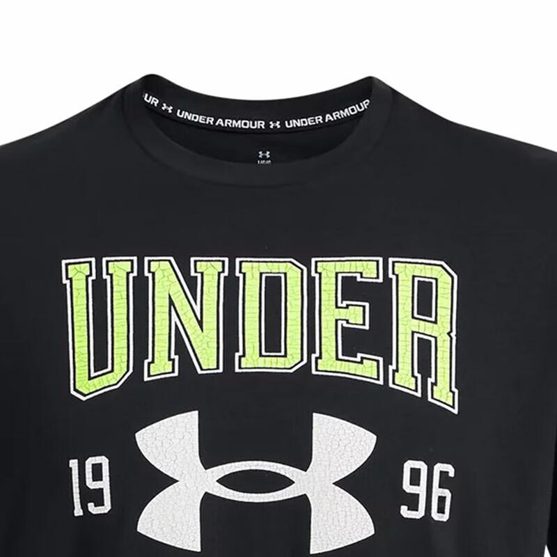 Under Armour Vintage Letter Logo Print Crew Neck Short Sleeve T-Shirt Men Tops Black 1386814-001