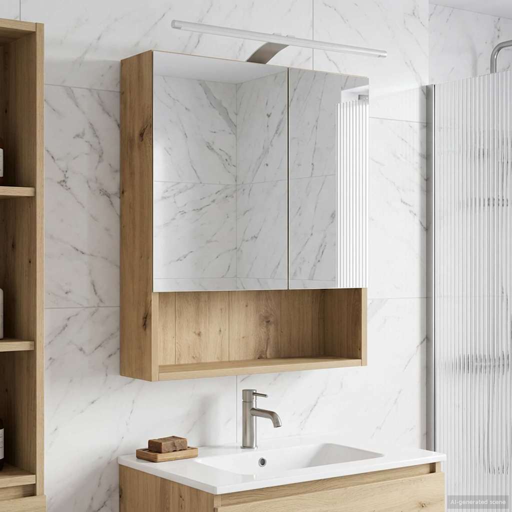 Bathroom Mirror Cabinet Rustic Oak Design 50 X 14.5 X 70 Cm
