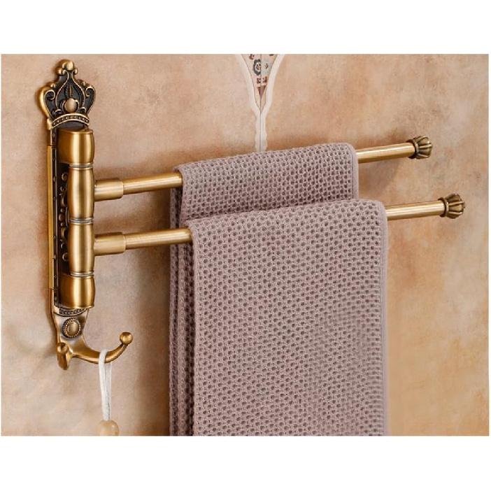 Luxury Swivel Towel Bars Rack with Hook Up Bathroom Rustic Gold Metal Towel Bar Hanger Wall Mounted,Swing Out Towel Bar,Folding Arm Swivel Towel Bar