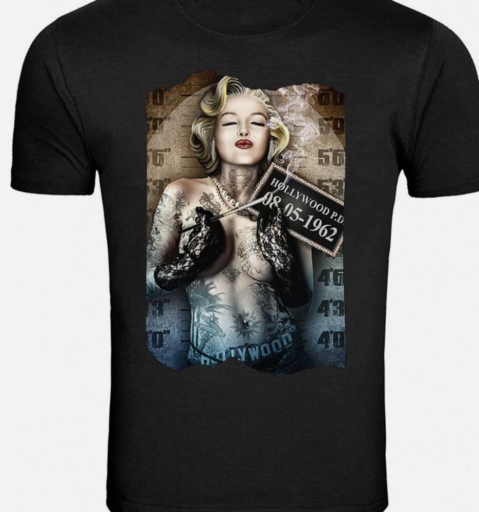 

Marilyn Monroe Tee Black Unisex USA gold tattoo roses face TShirt Unisex T-Shirt XXXL