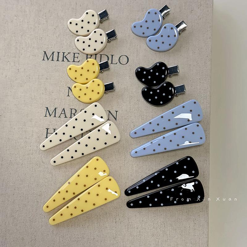 2Pcs Female Korean Simple Versatile Bangs Hair Clip Hairpin Cute Fresh Hair Accessories Cheese Yellow Polka Dot Duck Bill Clip