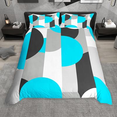 Homewish Geometrisches Streifen-Bettbezug-Set, Schwarz Grau Weiß Bett-Set, Zeitgenössisches Abstraktes Steppdeckenbezug-Set