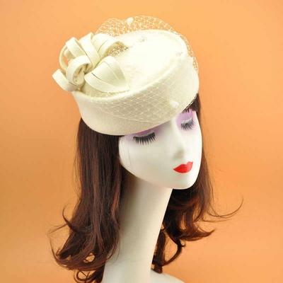 New Solid Color Top Hat French Vintage Cashmere Wool Pillbox Hat Casual Mesh Headwear Bride